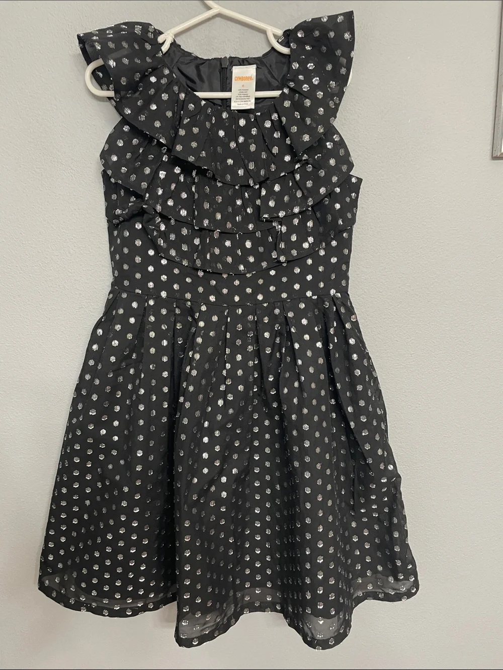 Gymboree Black Dress with Silver Metallic Dots 6